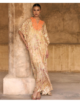 Silk jacquard embroidered kaftan 